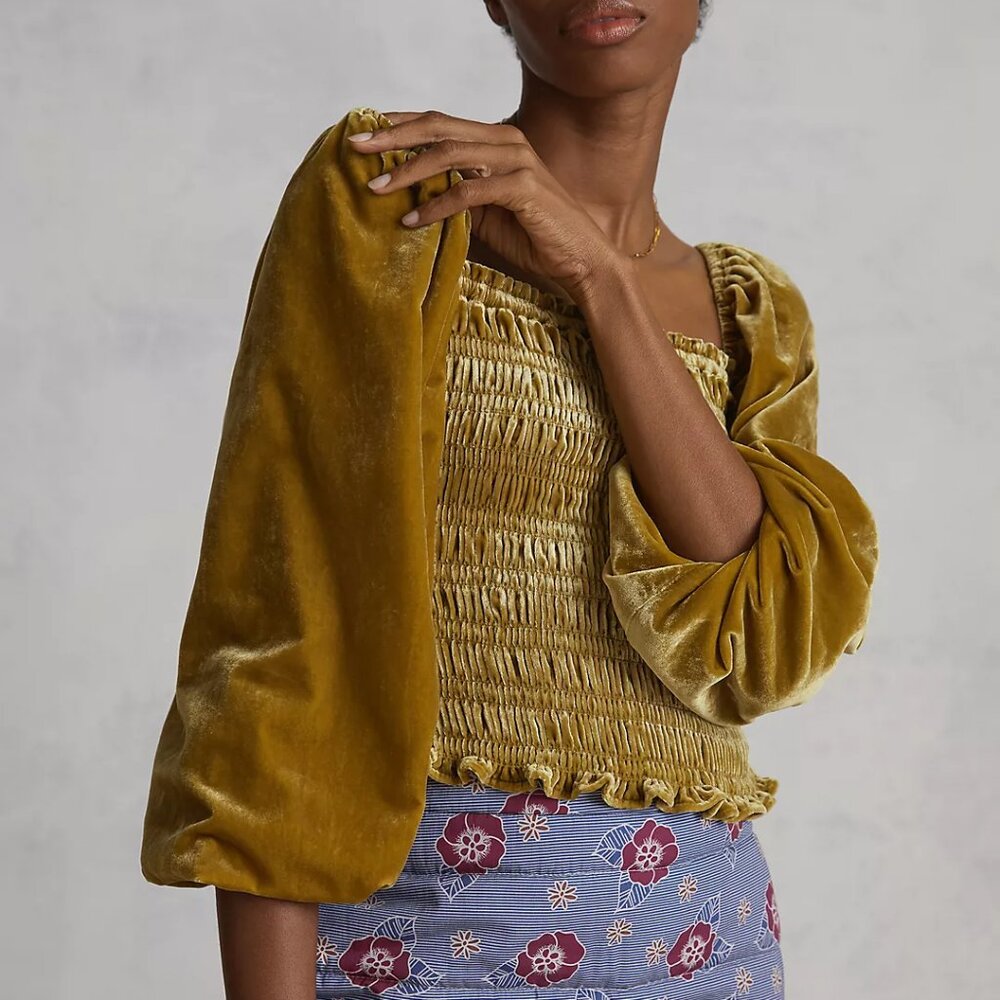 ANTHROPOLOGIE Puff-sleeved Velvet Blouse